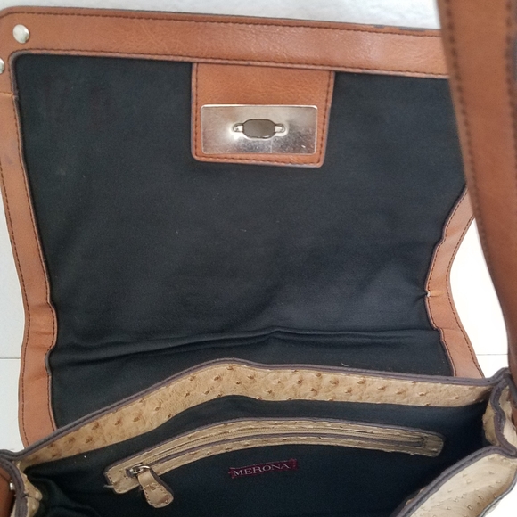 $20 Vegan Ostrich Brown Crossbody Bag - Picture 7 of 12